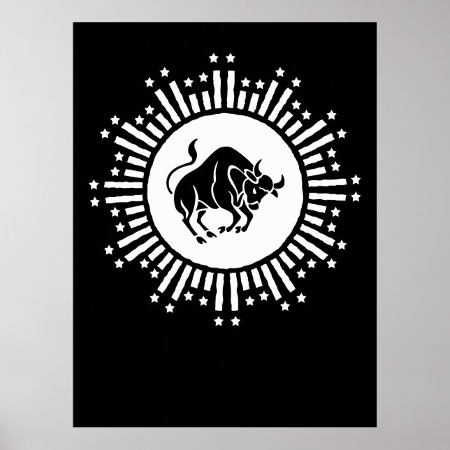 Taurus Zodiac Symbol med Celestial Starburst Poster (Framsidan)