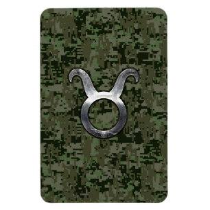 Taurus Zodiac-symbol på Grönt Digital Camo Magnet