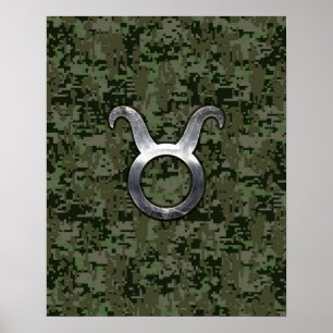 Taurus Zodiac-symbol på Grönt Digital Camo Poster