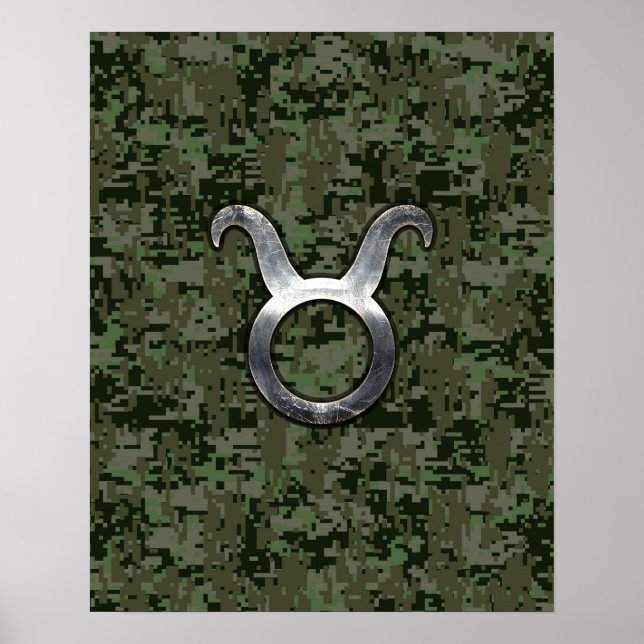 Taurus Zodiac-symbol på Grönt Digital Camo Poster (Framsidan)