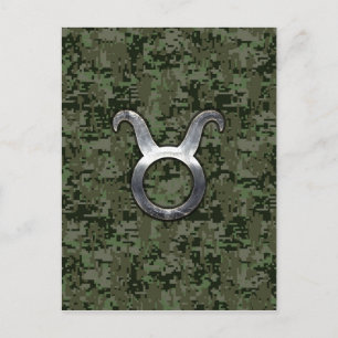 Taurus Zodiac-symbol på Grönt Digital Camo Vykort