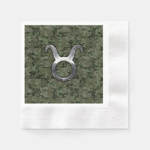 Taurus Zodiac-symbol på Grönt Digital Camouflage Pappersservett