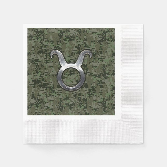 Taurus Zodiac-symbol på Grönt Digital Camouflage Pappersservett (Framsidan)