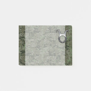Taurus Zodiac-symbol på Grönt Digital Camouflage Post-it Block