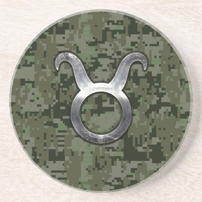 Taurus Zodiac-symbol på Grönt Digital Camouflage Underlägg Sandsten (Framsidan)
