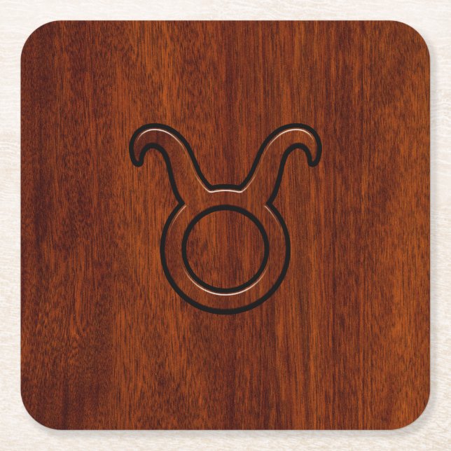 Taurus Zodiac Symbol på mahogany Decor Underlägg Papper Kvadrat (Framsidan)