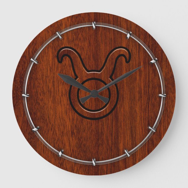 Taurus Zodiac Symbol på Rik Mahogany liknande prin Stor Klocka (Framsida)