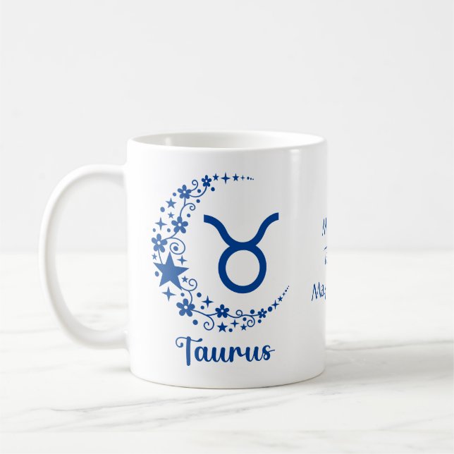 Taurus Zodiac-tecken Astrologi Birthday Blue White Kaffemugg (Vänster)