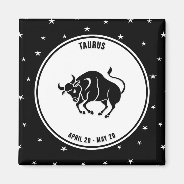 Taurus Zodiac-tecken, Black & White Magnet (Framsidan)