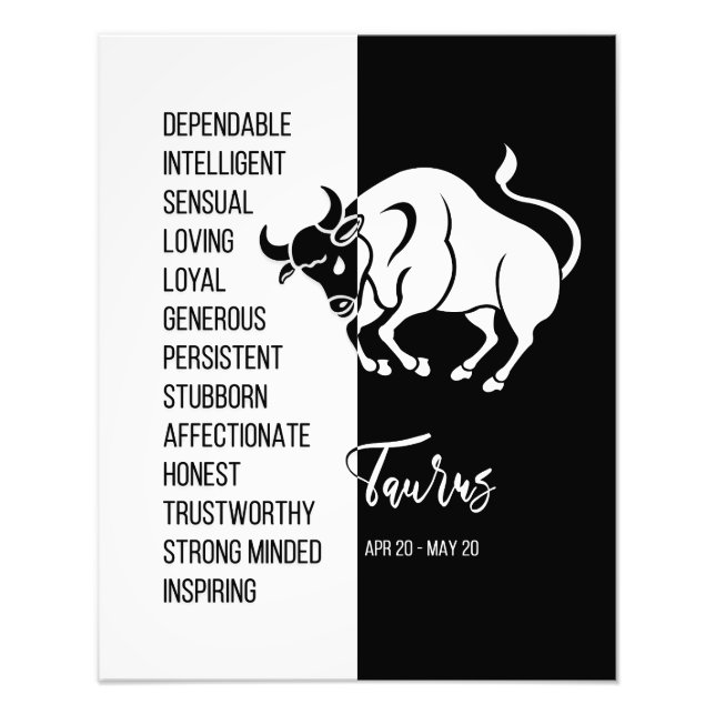 Taurus Zodiac-tecken, Black & White-Poster Fototryck (Framsidan)