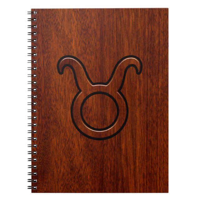 Taurus Zodiac-tecken på Mahogany Stil Anteckningsbok Med Spiral (Framsidan)
