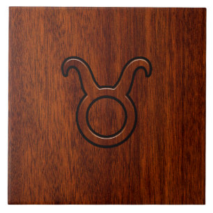 Taurus Zodiac-tecken på Mahogany Stil Kakelplatta