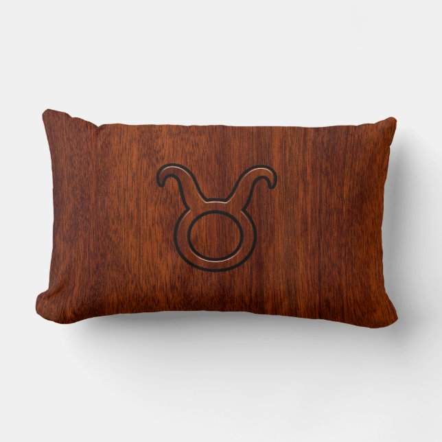 Taurus Zodiac-tecken på Mahogany Stil Lumbarkudde (Framsida)