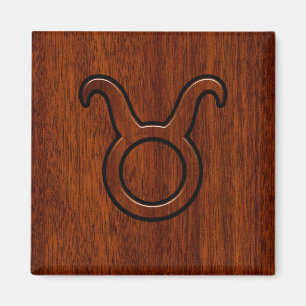 Taurus Zodiac-tecken på Mahogany Stil Magnet