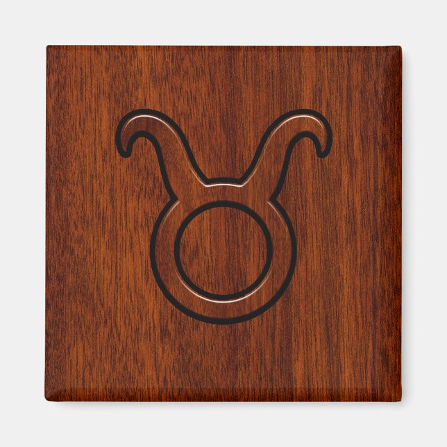 Taurus Zodiac-tecken på Mahogany Stil Magnet (Framsidan)