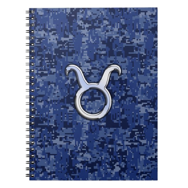 Taurus Zodiac-tecken på marinblå digitalkamouflage Anteckningsbok Med Spiral (Framsidan)