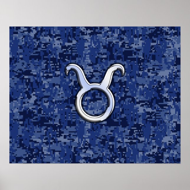 Taurus Zodiac-tecken på marinblå digitalkamouflage Poster (Framsidan)