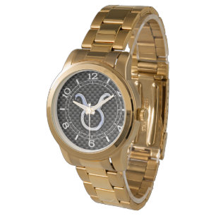Taurus Zodiac-tecken på Racy Charcol Carbon Dial Armbandsur