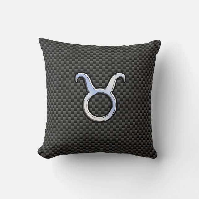 Taurus Zodiac-tecken på svart kolfiberutskrift Kudde (Framsida)