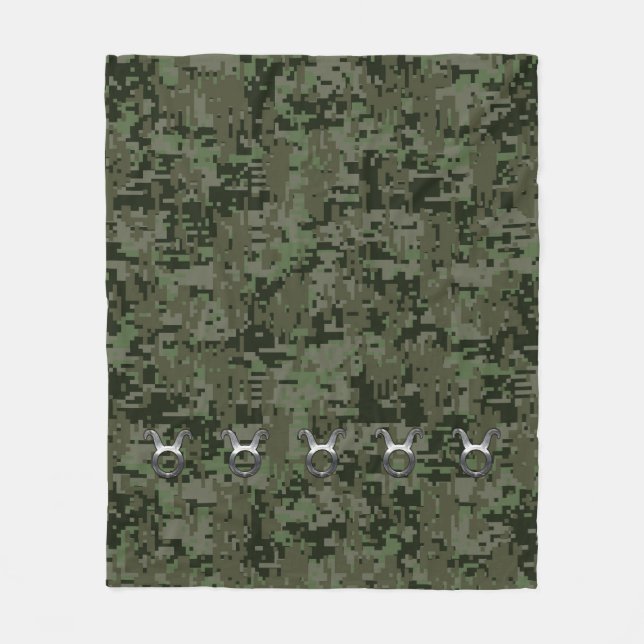 Taurus Zodiac-tecken på Woodland Digital Camouflag Fleecefilt (Framsidan)