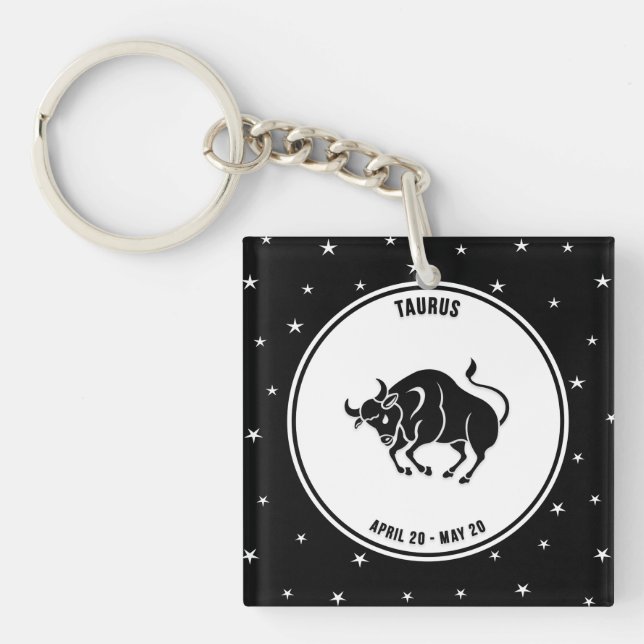 Taurus Zodiac-tecken, svart och vit nyckelkedja (Framsidan)