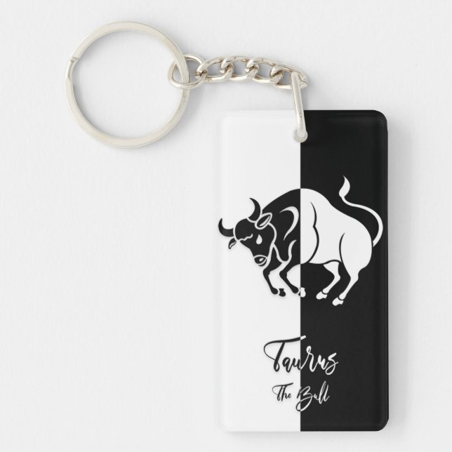 Taurus Zodiac-tecken, svart och vit nyckelkedja (Framsidan)
