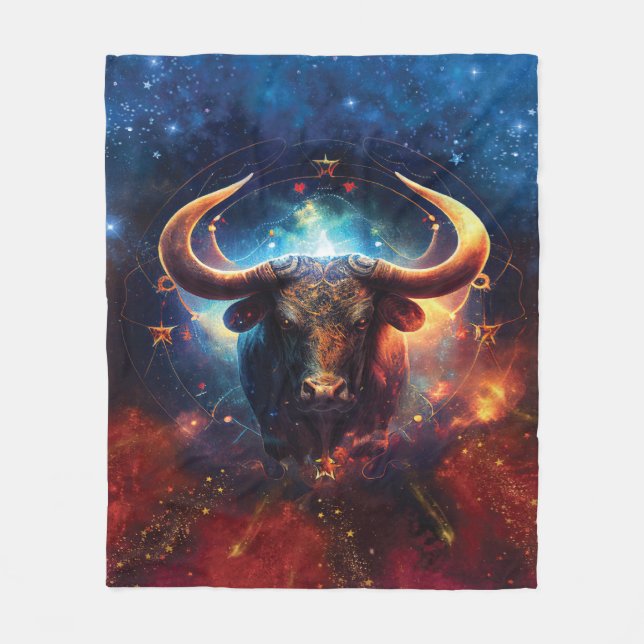 Taurus Zodiac-tecken Vattenfärgsdesign Fleecefilt (Framsidan)