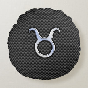 Taurus Zodiac vid utskrift av kolkolfiberkolsfibre Rund Kudde