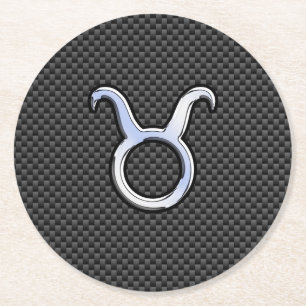 Taurus Zodiac vid utskrift av kolkolfiberkolsfibre Underlägg Papper Rund