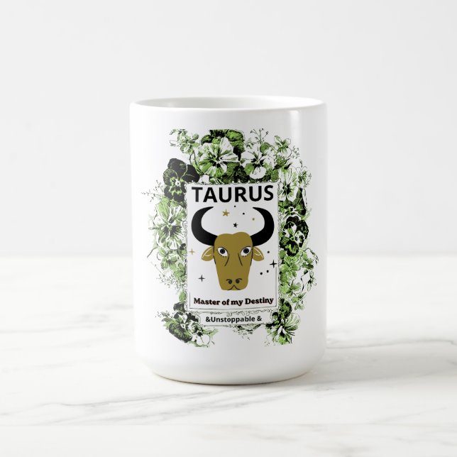 Taurus Zodiak Herre över Ödet Blommig Konst Kaffemugg (Center)