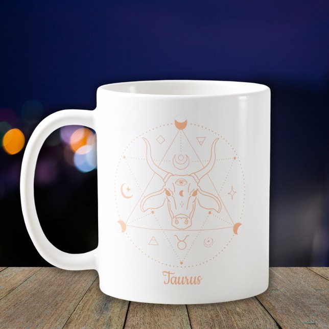 Taurus Zodiak Linje Konst Vit Persika Kaffemugg (Skapare uppladdad)