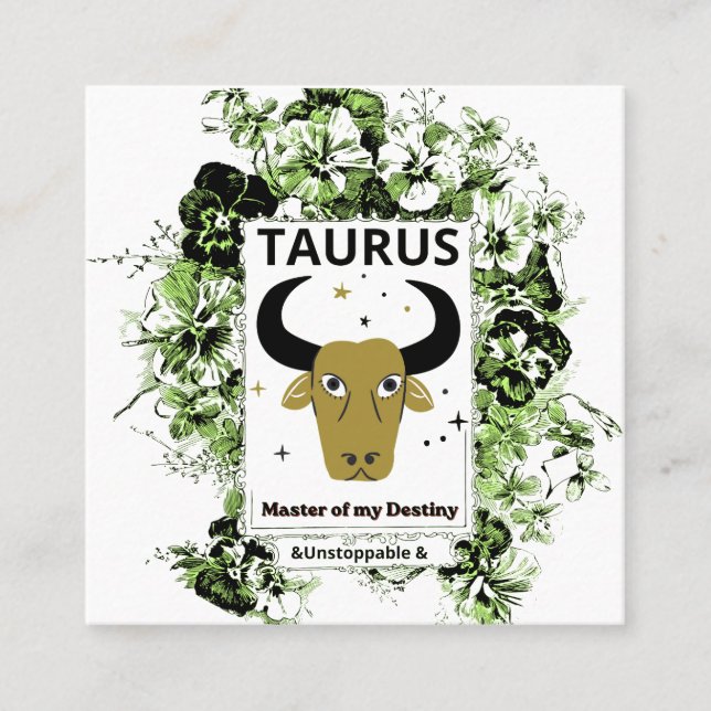 Taurus Zodiak Ödets Mästare Blommig Konst Fyrkantigt Visitkort (Framsida)