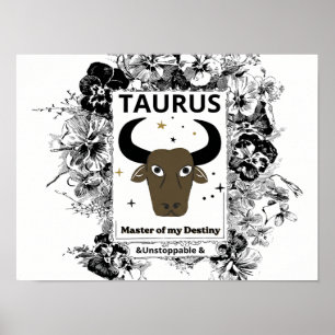 Taurus Zodiak Ödets Mästare Blommig Konst Poster