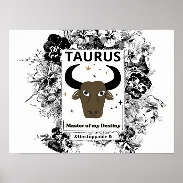 Taurus Zodiak Ödets Mästare Blommig Konst Poster (Framsidan)