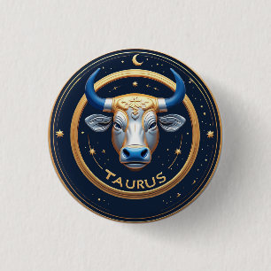 Taurus Zodiak Tjursymbol Med Guld Ring Knapp