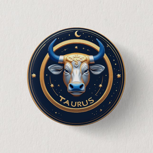 Taurus Zodiak Tjursymbol Med Guld Ring Knapp (Framsida)