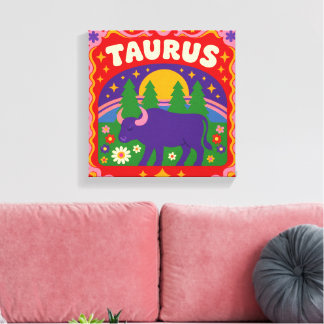 Taurus Zodiak Väggkonst Canvastryck – Färgrik Fol