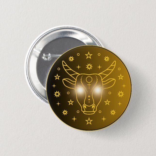 Taurus Zodiakemblem | Minimalt Celestialt Symbol Knapp (Framsida & baksida)