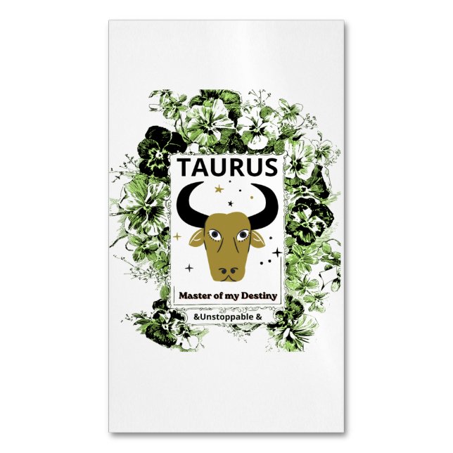 Taurus Zodiakus Ödets Mästare Blommig Konst Magnetiska Visitkort (Framsida vertikal)