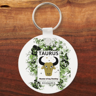 Taurus Zodiakus Ödets Mästare Blommig Konst Nyckelring