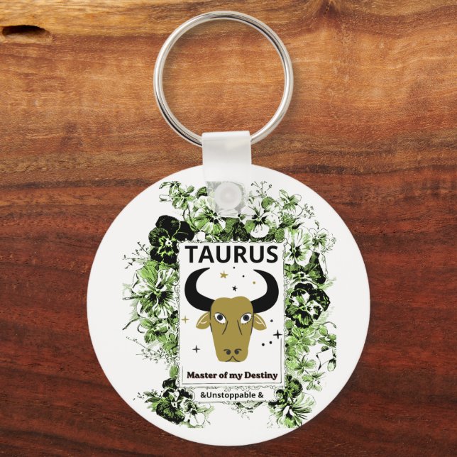 Taurus Zodiakus Ödets Mästare Blommig Konst Nyckelring (Framsida)