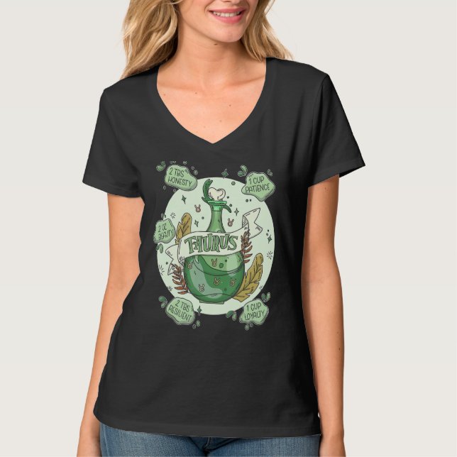 Taurusläge med ingredienser magisk astrologi t shirt (Framsida)