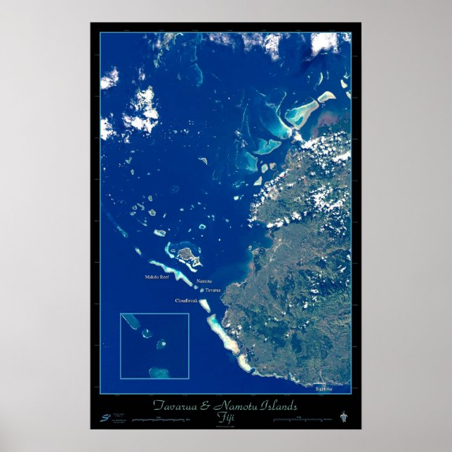 Tavarua & Namotu öar, Fiji satellitposter Poster (Framsidan)