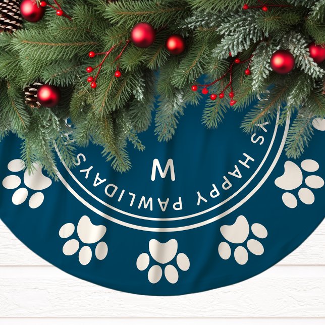 Tavavtrycks Krans Monogram Djur Navy Jul Julgransmatta Borstad Polyester (Skapare uppladdad)