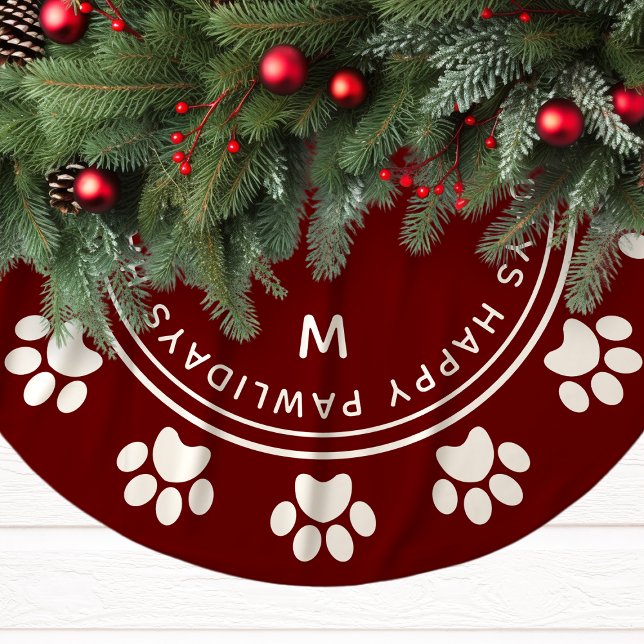 Tavavtrycks Krans Monogram Husdjur Burgunderröd Ju Julgransmatta Borstad Polyester (Skapare uppladdad)