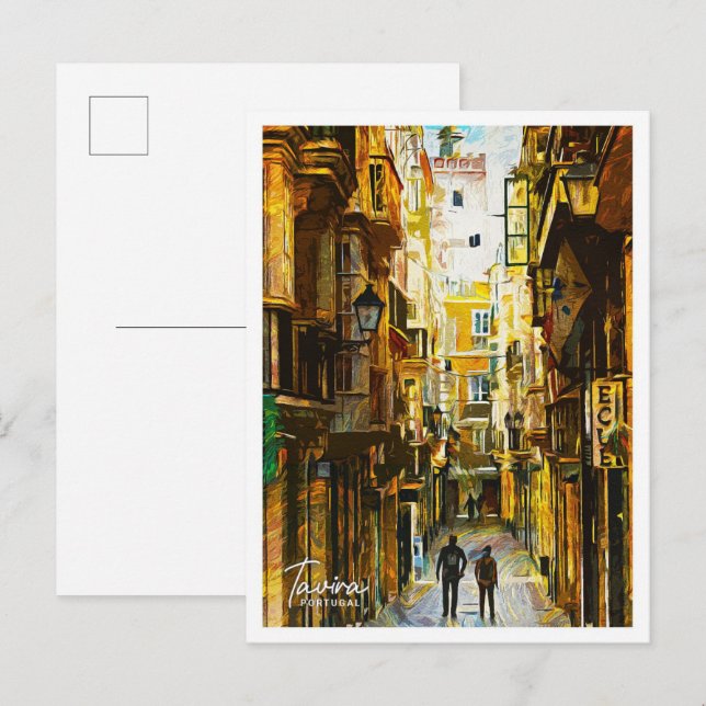 Tavira Portugal Bevackra Oil Paint Landcape Vykort (Fram/baksida)