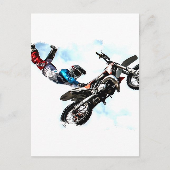tävla av motorcykelns biker för akrobatisk idrott vykort (Framsida)