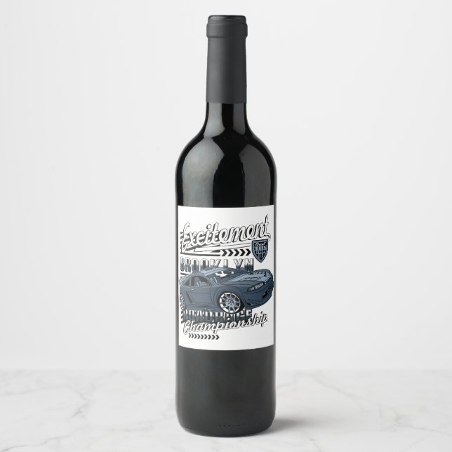 Tävla bil _ Motor Vinflaska Etikett (Framsida)