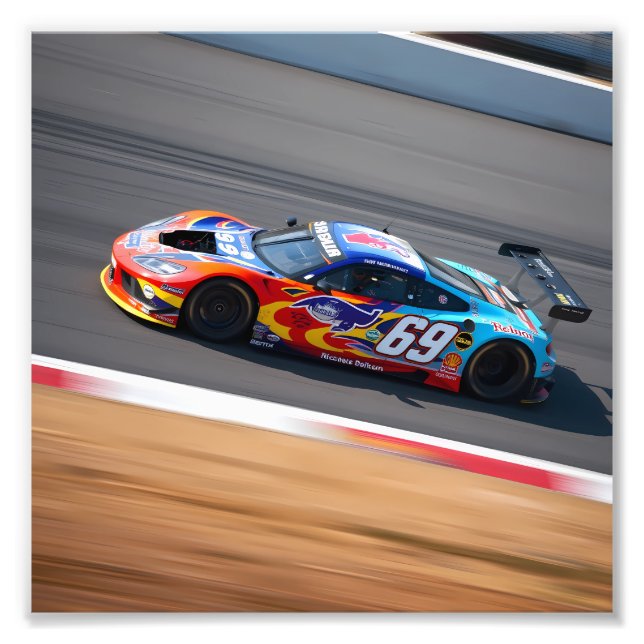 Tävla bil nummer 69 i vackra färg fototryck (Framsidan)