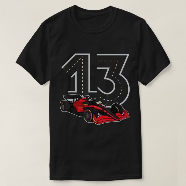 Tävla Car Birthday Boy Tävling Track nummer 13 år T Shirt (Design framsida)